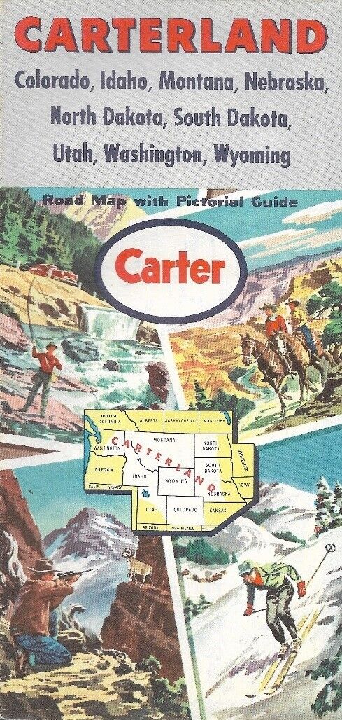 1955 CARTER OIL Road Map COLORADO MONTANA WYOMING IDAHO Utah Nebraska Washington