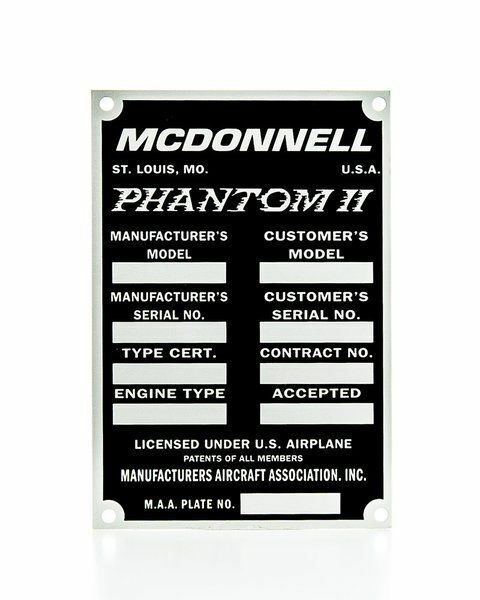 Reproduction McDonnell F4 Phantom Jet II Data Plate, Vintage Aviation  DPL-0106