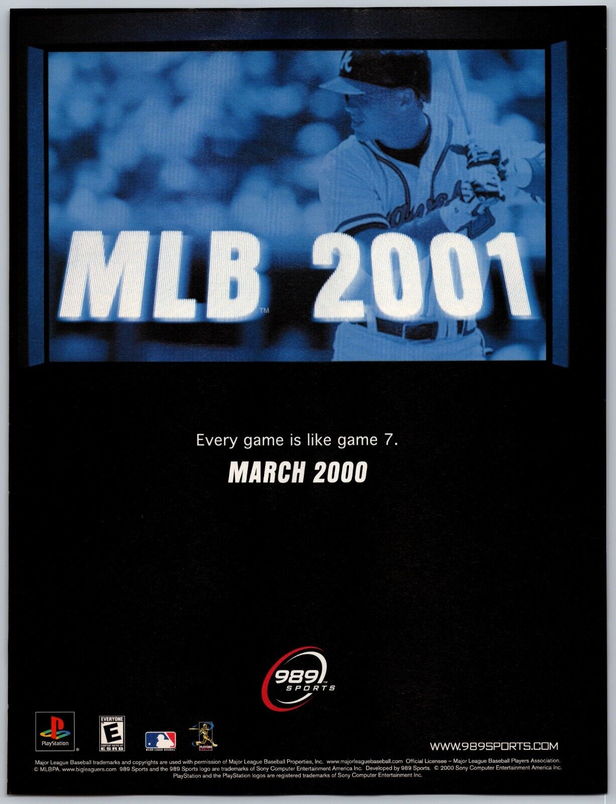 989 Sports MLB 2001 Playstation PS1 Game Promo March, 2000 Full Page Print Ad