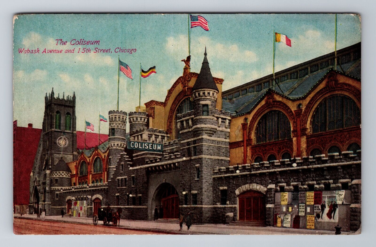 Chicago IL-Illinois, The Coliseum, Wabash Avenue, Antique, Vintage Postcard