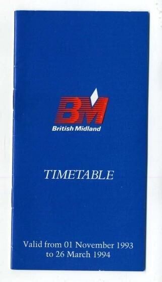 British Midland Airways Ltd Timetable 1993 Airline Schedule