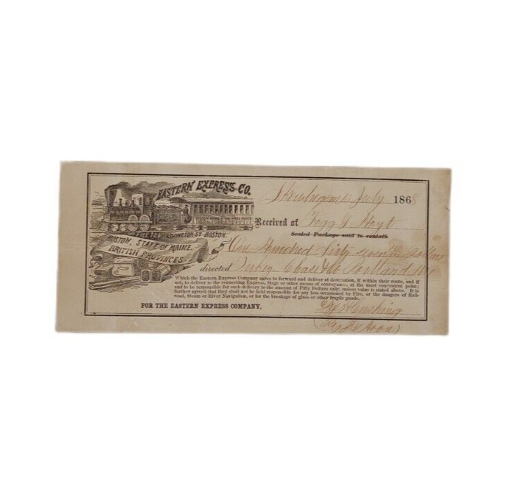 Eastern Express Co. Receipt 13 July 1868 Railroad Delivery