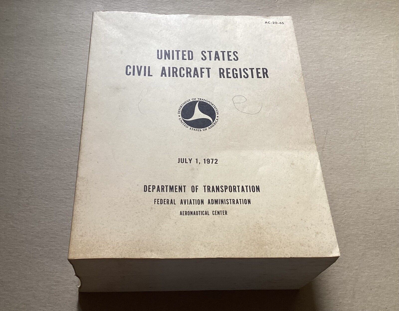 VTG Rare 1972 United States Civil Aircraft Register Book, 1615 Pages, Heavy