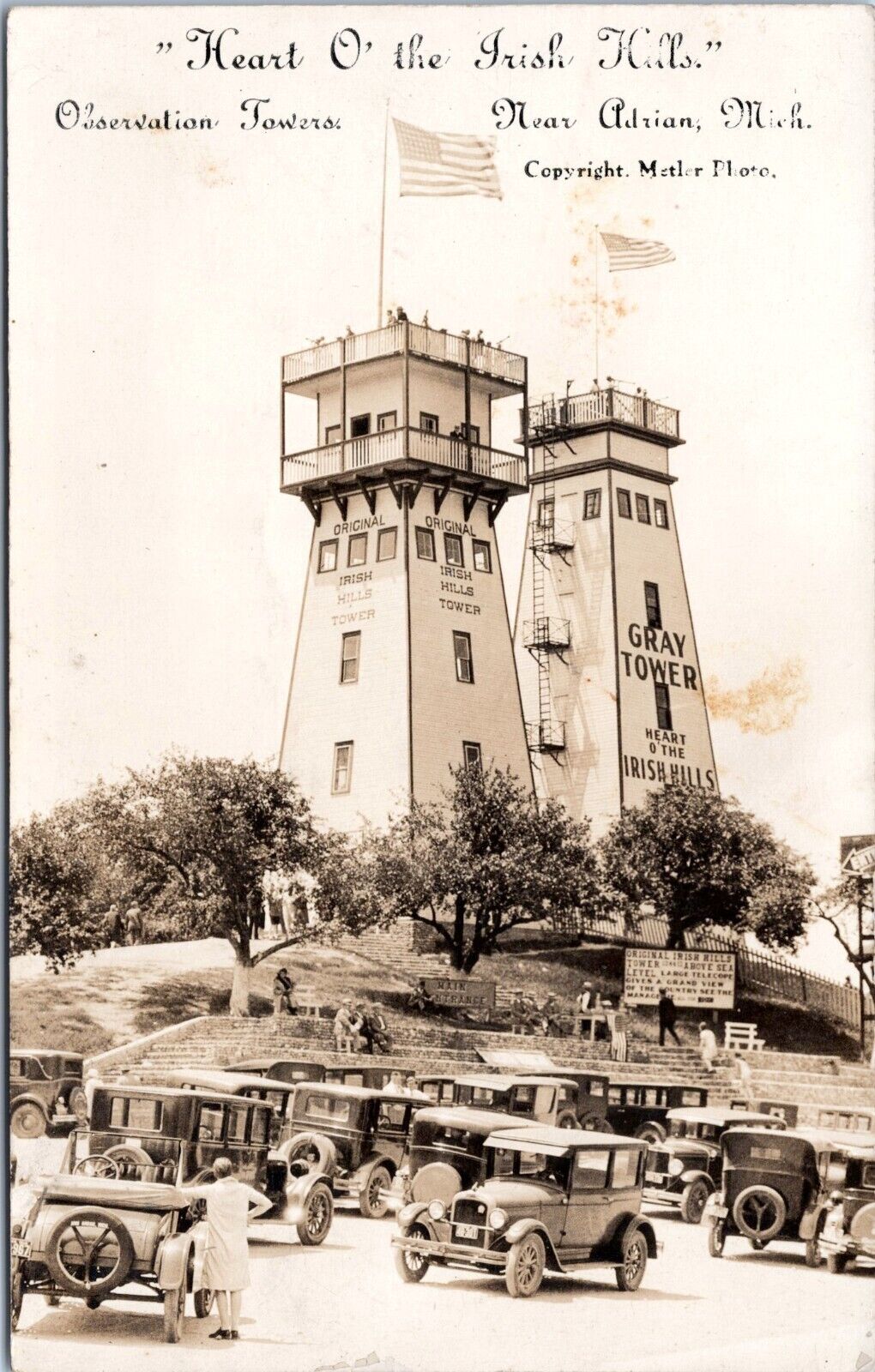 RPPC Irish Hills Observation Towers, Adrian,  Michigan- 1920's Photo Postcard