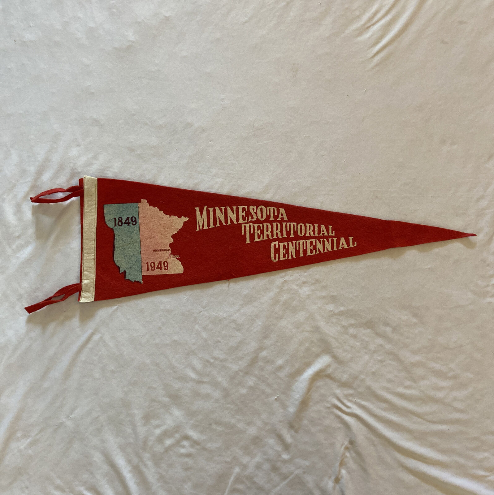 Vintage Minnesota Territorial Centennial Felt Pennant, 1849-1949