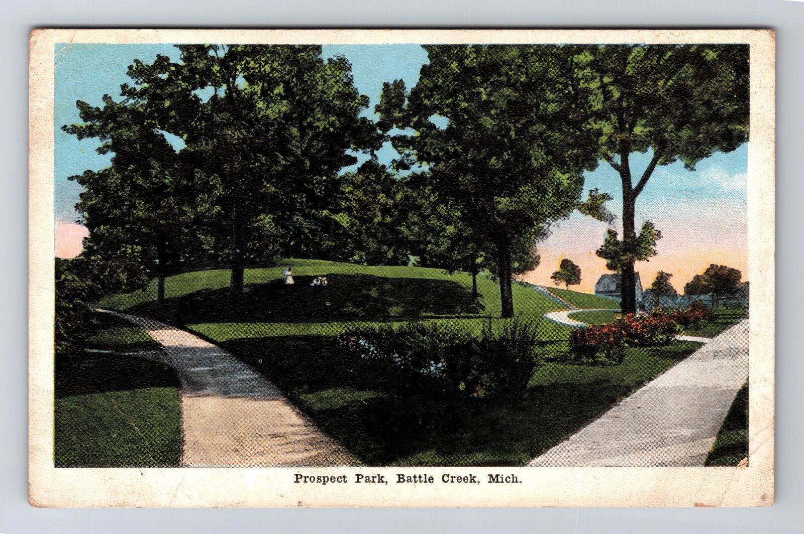 Battle Creek MI-Michigan, Paths and Flower Beds, Prospect Park, Vintage Postcard