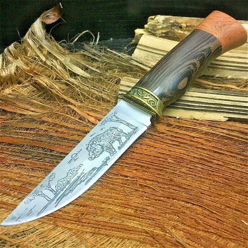 Hunting Handmade Knife Hand Forged Steel Blade Tactical Wood Handle Cut Warthog