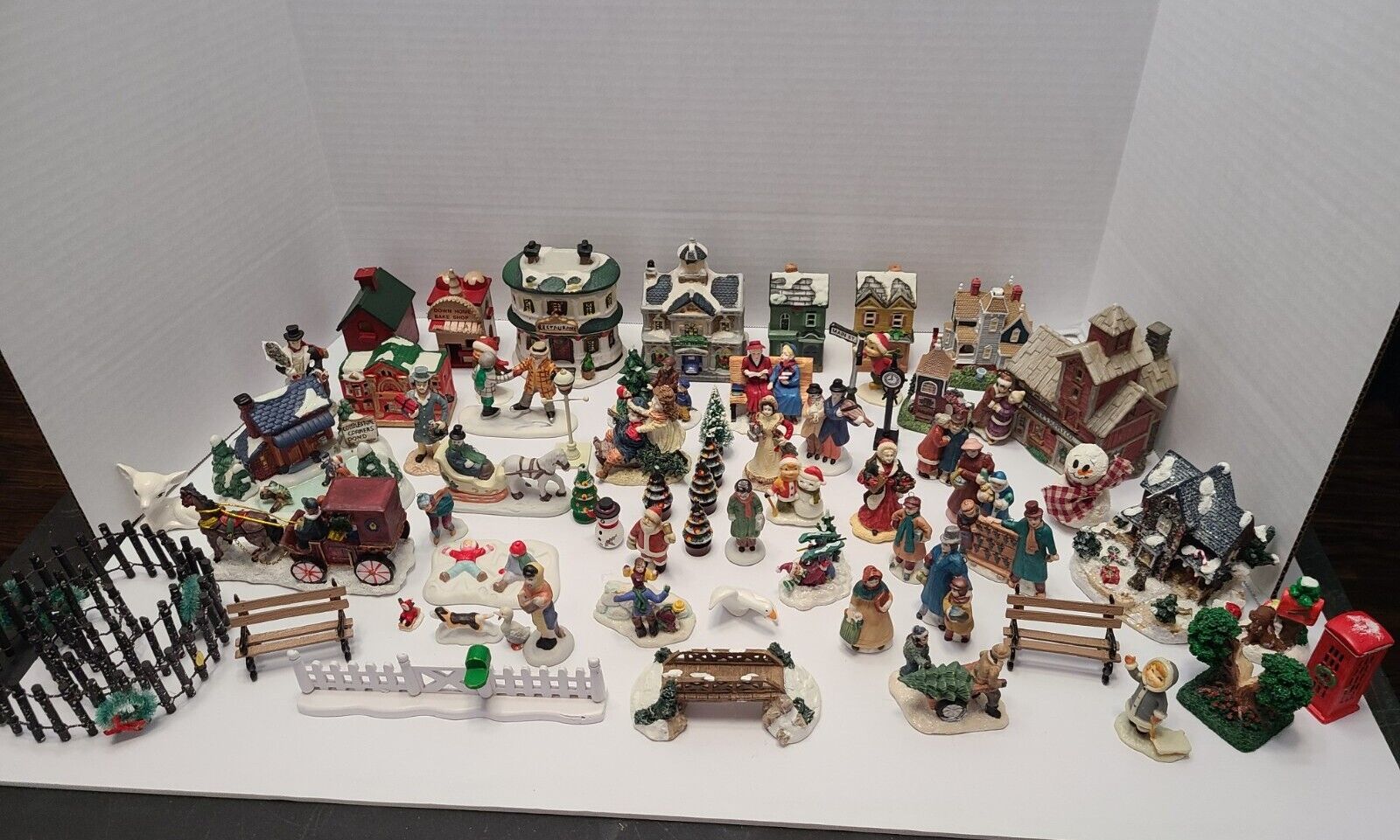 Vintage HUGE LOT Over 60 Pc Christmas Village Buildings Figurines People & MORE 