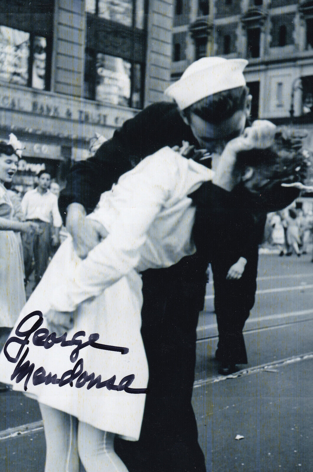 George Mendonsa Signed Autographed 4x6 Photo VJ Day Time Square Kiss WWII Navy