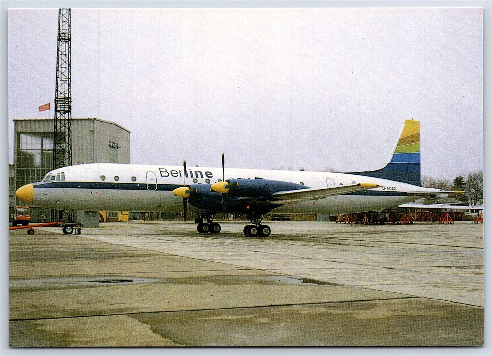 Airplane Postcard Berline Airlines Ilyushin 18V D-AOAO at Berlin Schonefeld DM3