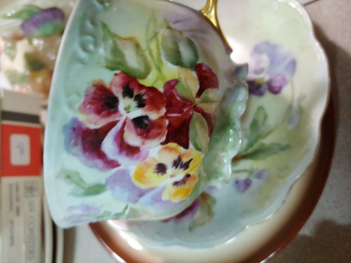 Antique MZ AUSTRIA Porcelain Blue Floral Teacup & Saucer Set Gold 