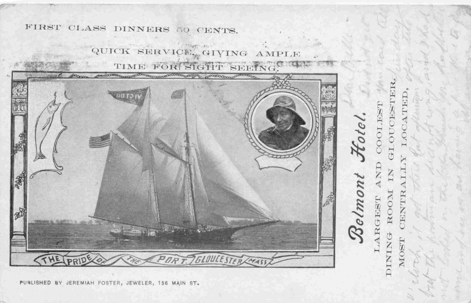 Belmont Hotel Gloucester Massachusetts Cape Cod Fisherman Ship Postcard