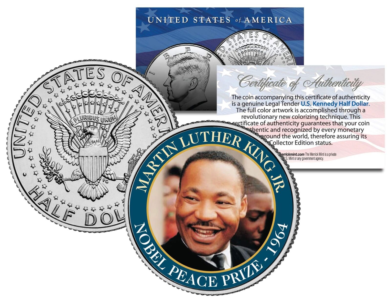MARTIN LUTHER KING JR * 1964 NOBEL PEACE PRIZE * Colorized JFK Half Dollar Coin