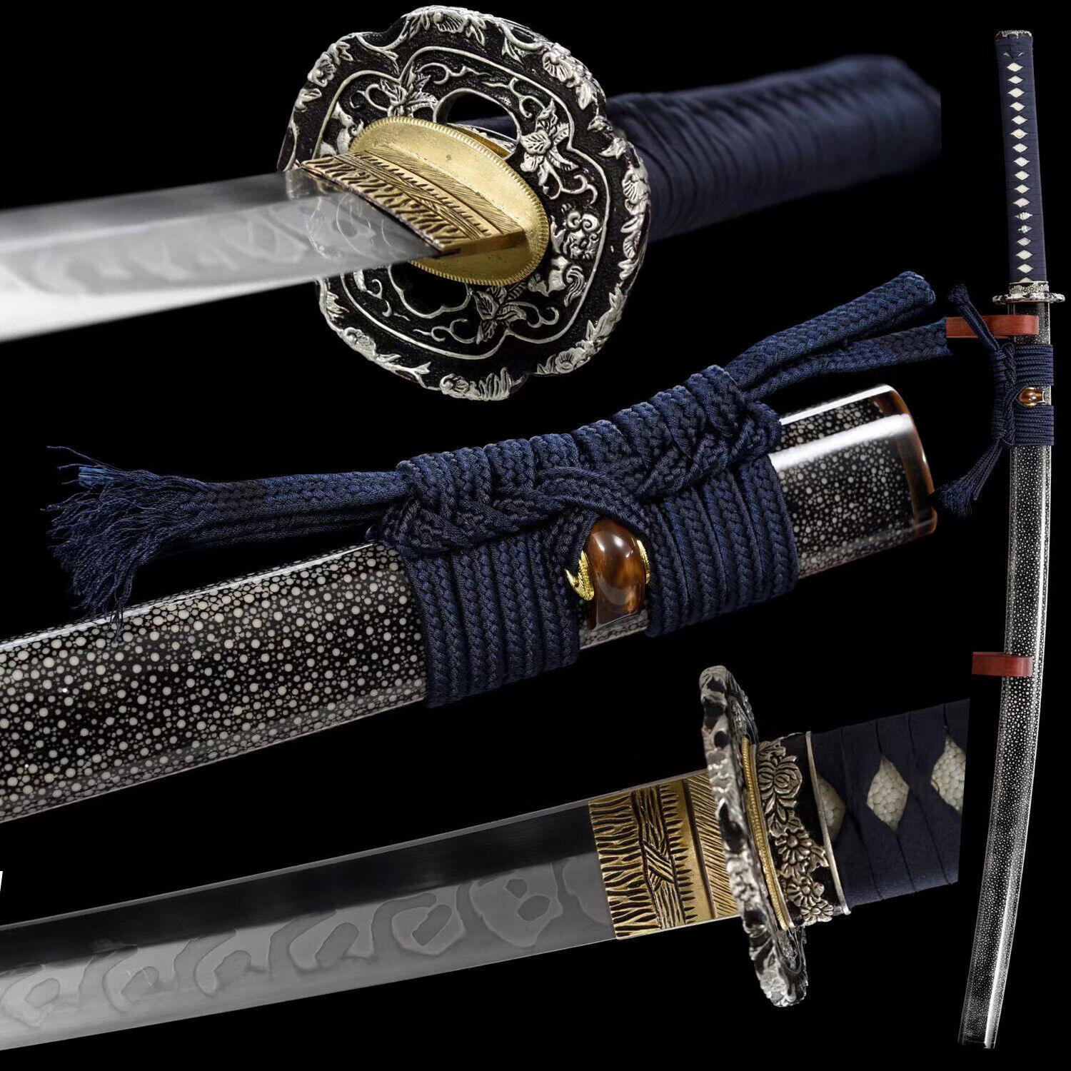 Authentic Japanese 互目 Hamon Katana Clay Tempered T10 Ray Skin Samurai Sword