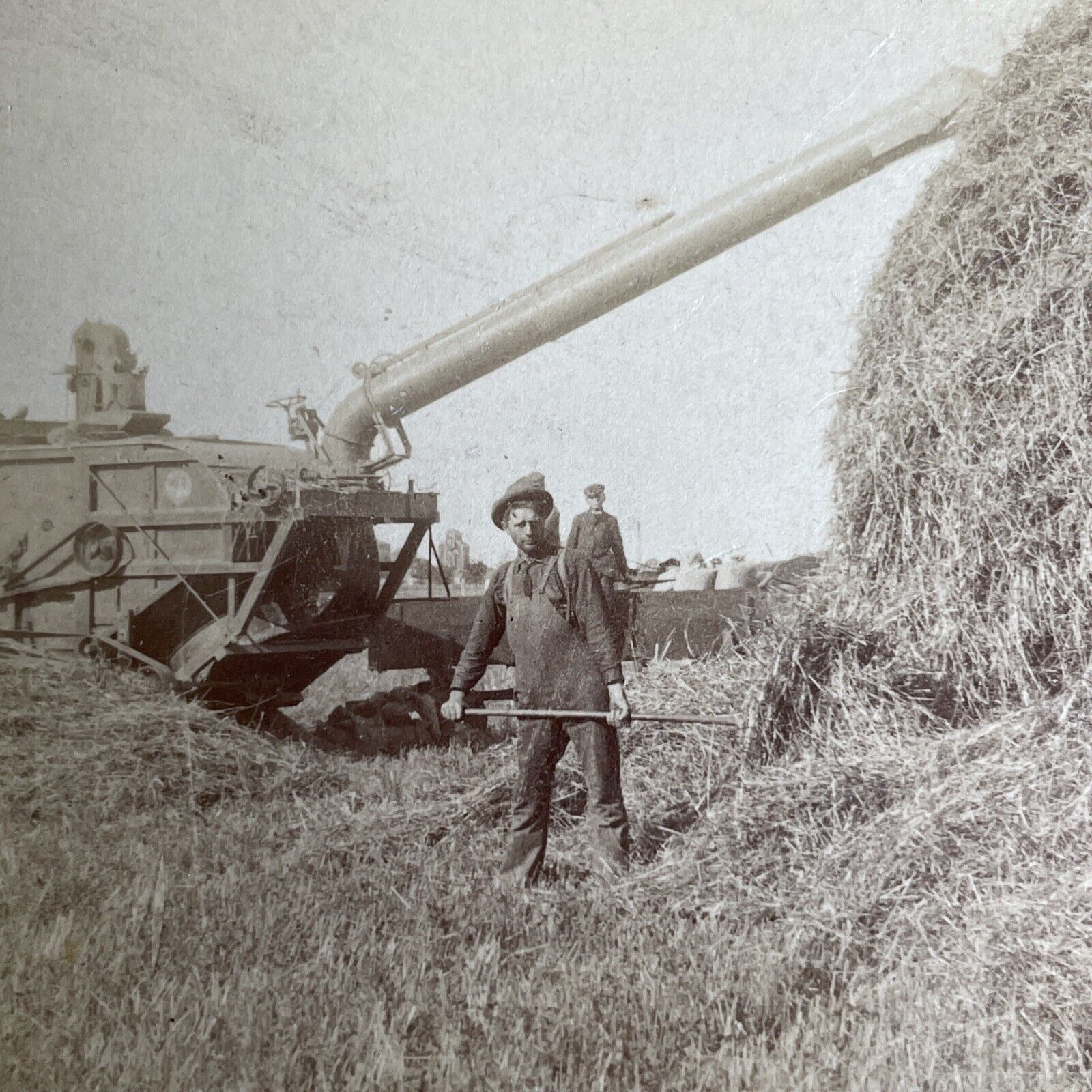 Antique 1900 Harvesting Wheat In Manitoba Canada Stereoview Photo Card PC873