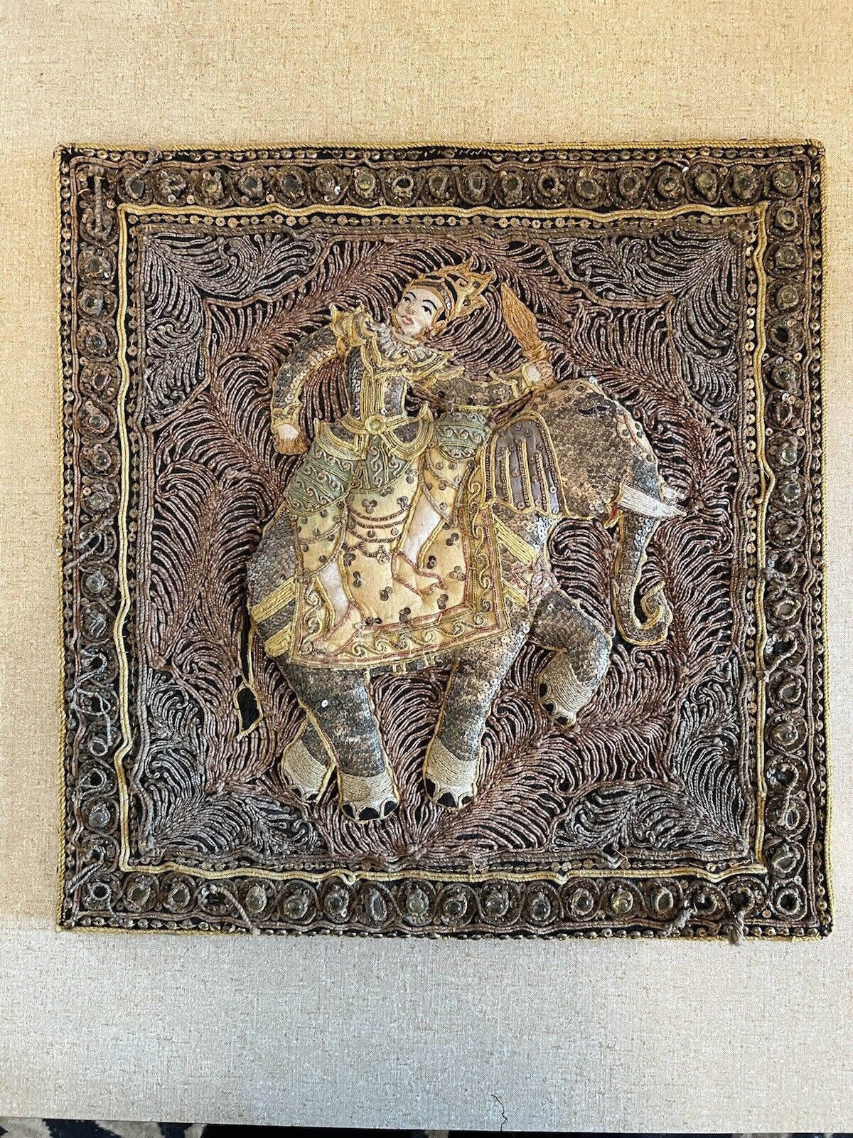 Vintage Thai Oriental Wall Art with Elephant (purchased from art dealer)