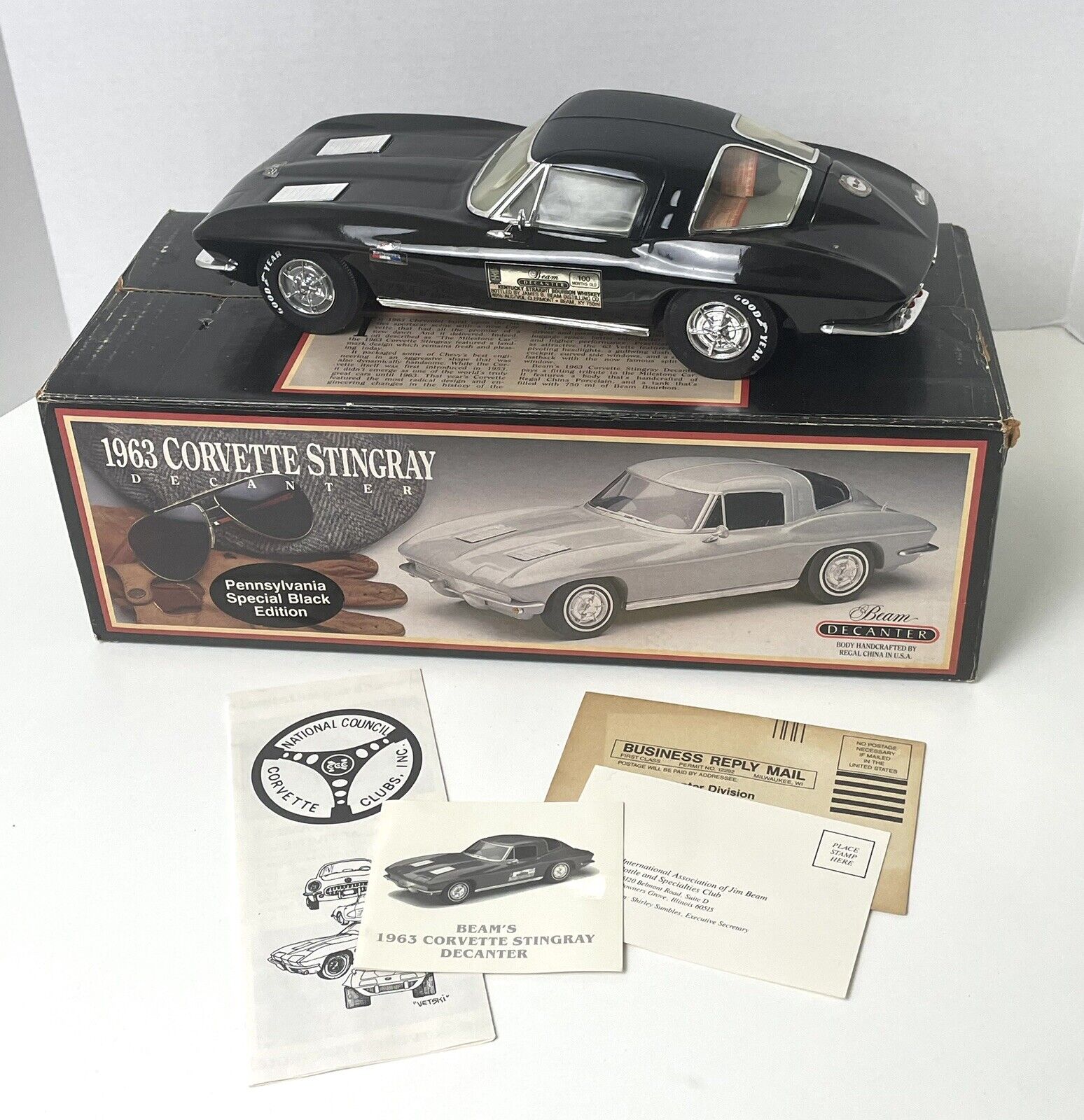 Vintage 1963 Chevy Stingray Corvette Black Edition JIM BEAM Empty DECANTER w/Box