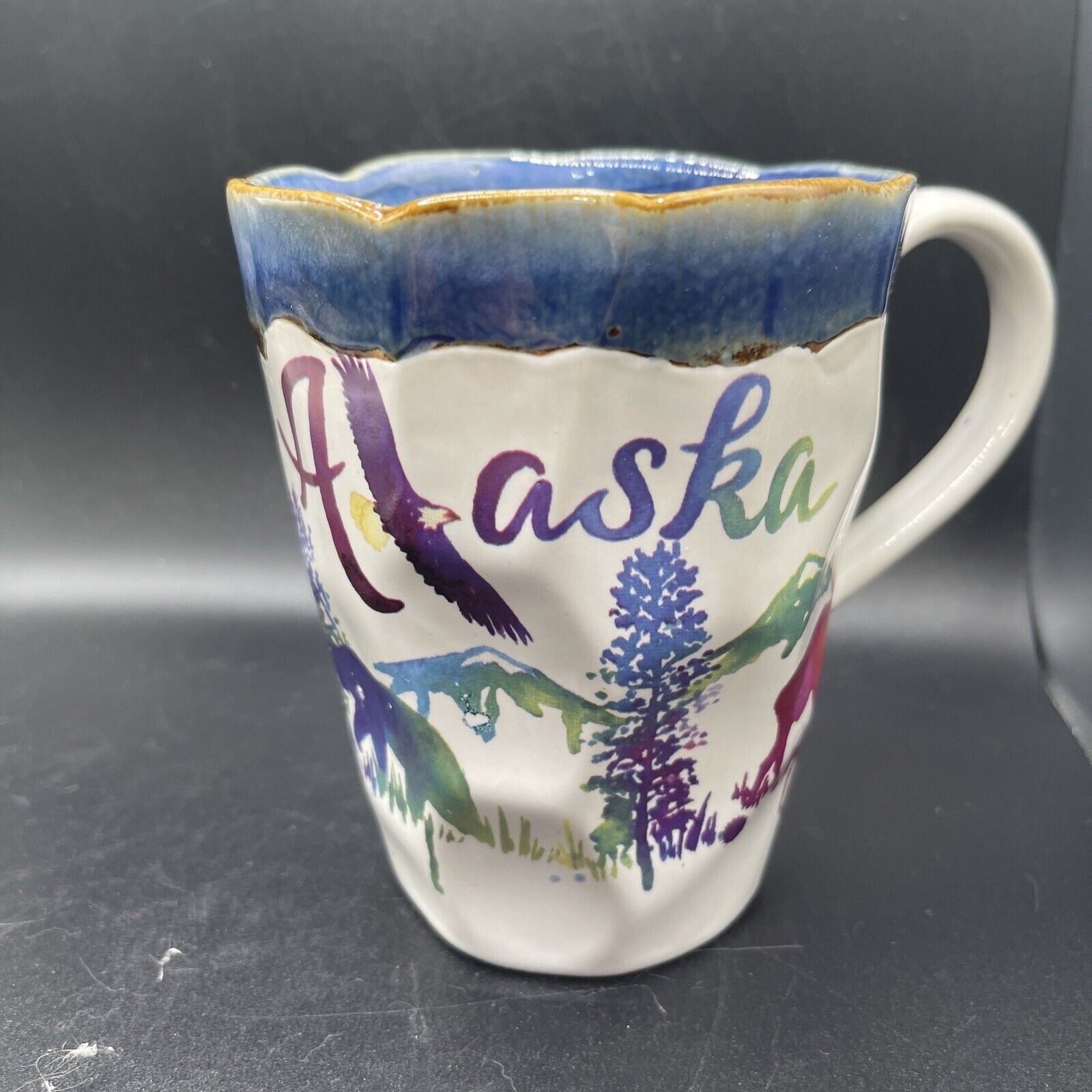 Alaska Wilderness Wolf Bear Moose Eagle Watercolor Splash Coffee Mug Cup 15 Oz
