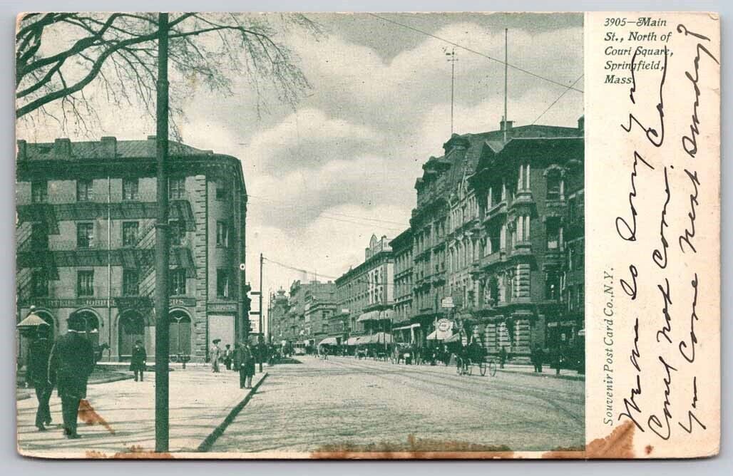 eStampsNet - Main Street Springfield MA 1905 Blue Tint Postcard 