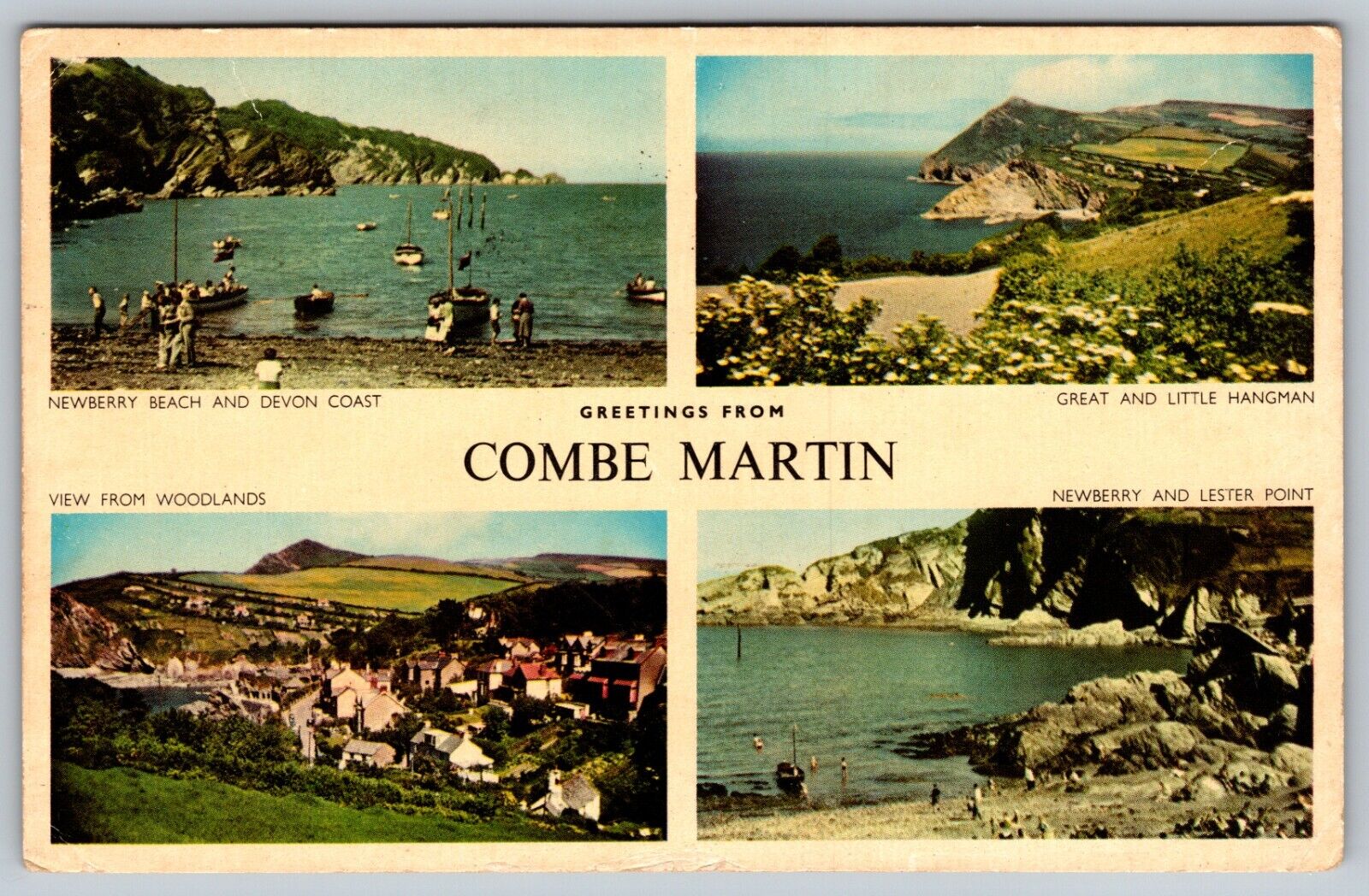 Greetings From Combe Martin Seaside Newberry Beach Multiview VTG Postcard 1955