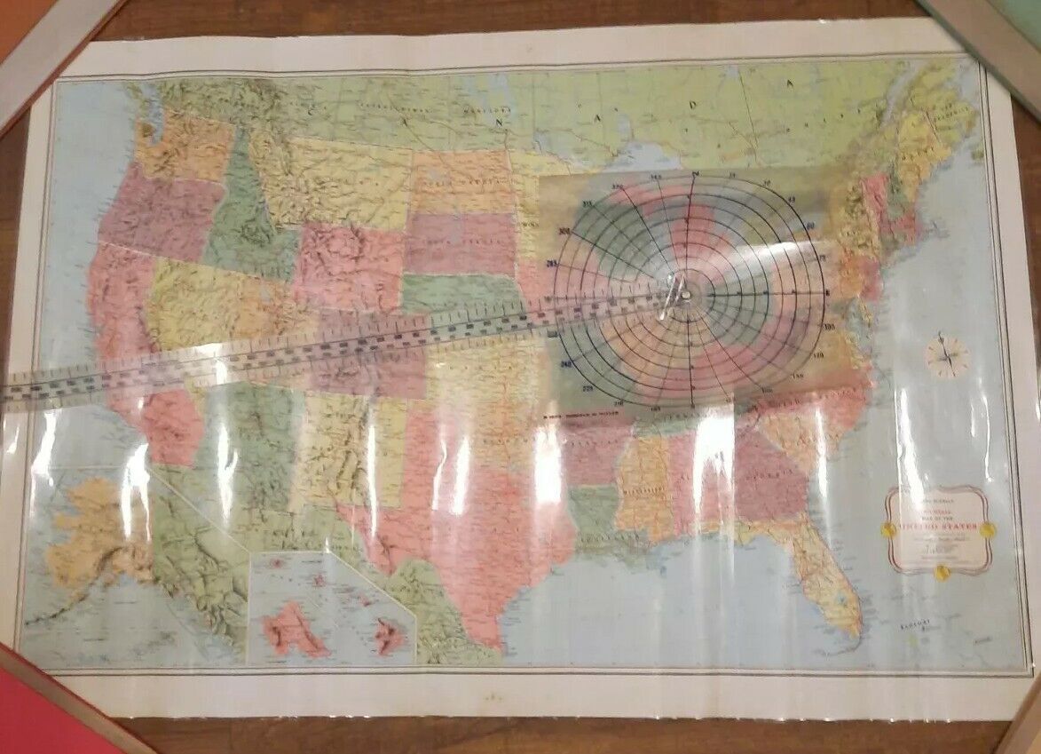 Rand McNally Vintage 1972 Laminated Map Of 50 States With Radius And Measurment