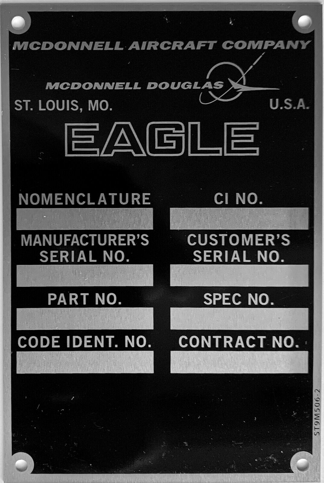 Reproduction McDonnell Douglas F-15 Eagle Data Plate, Vintage Aviation  DPL-0125