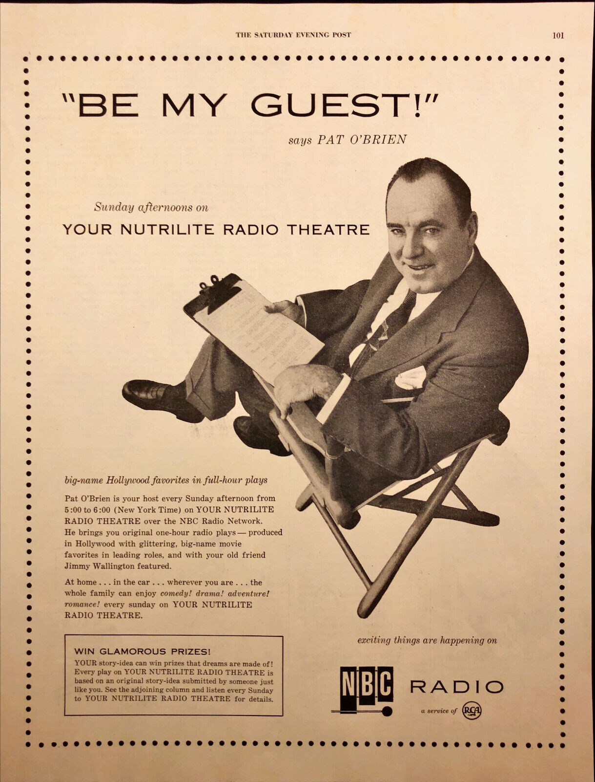 1955 NBC Radio Vintage Print Ad Pat O\'Brien Your Nutrilite Radio Theatre
