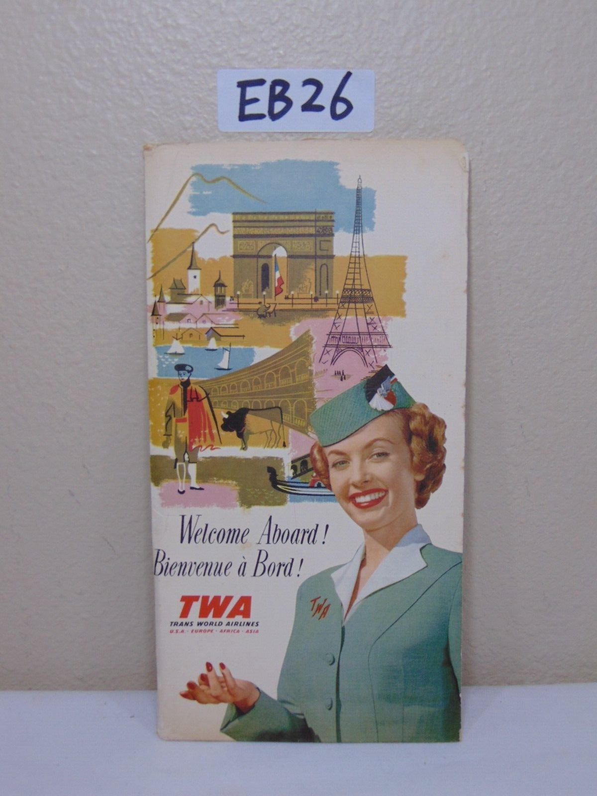 VINTAGE TWA TRANS WORLD AIRLINES WELCOME ABOARD SLEEVE & ROUND DISC 1950\'S
