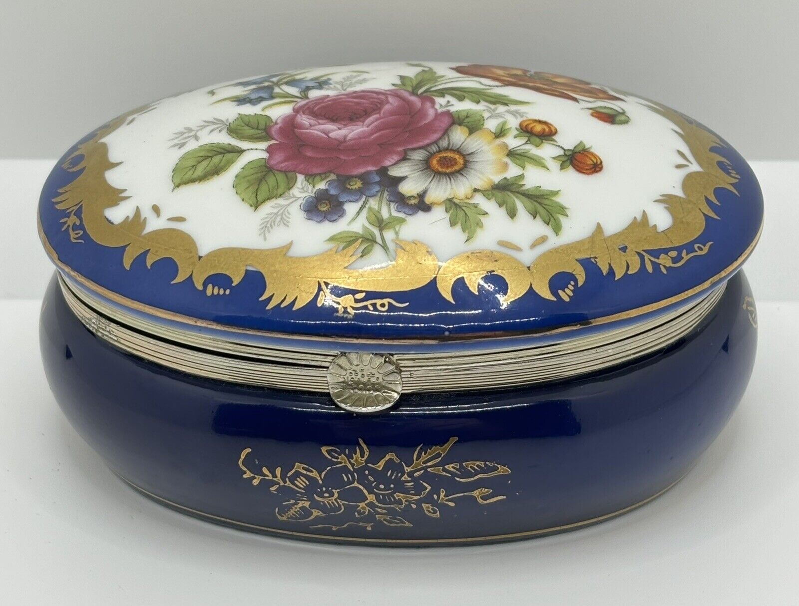 Vintage KPM Japan Floral Pattern Hinged Lidded Porcelain Trinket Box