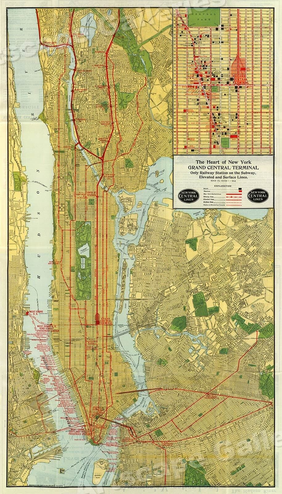 New York City 1918 Subway Map MTA Historic Map - 14x24