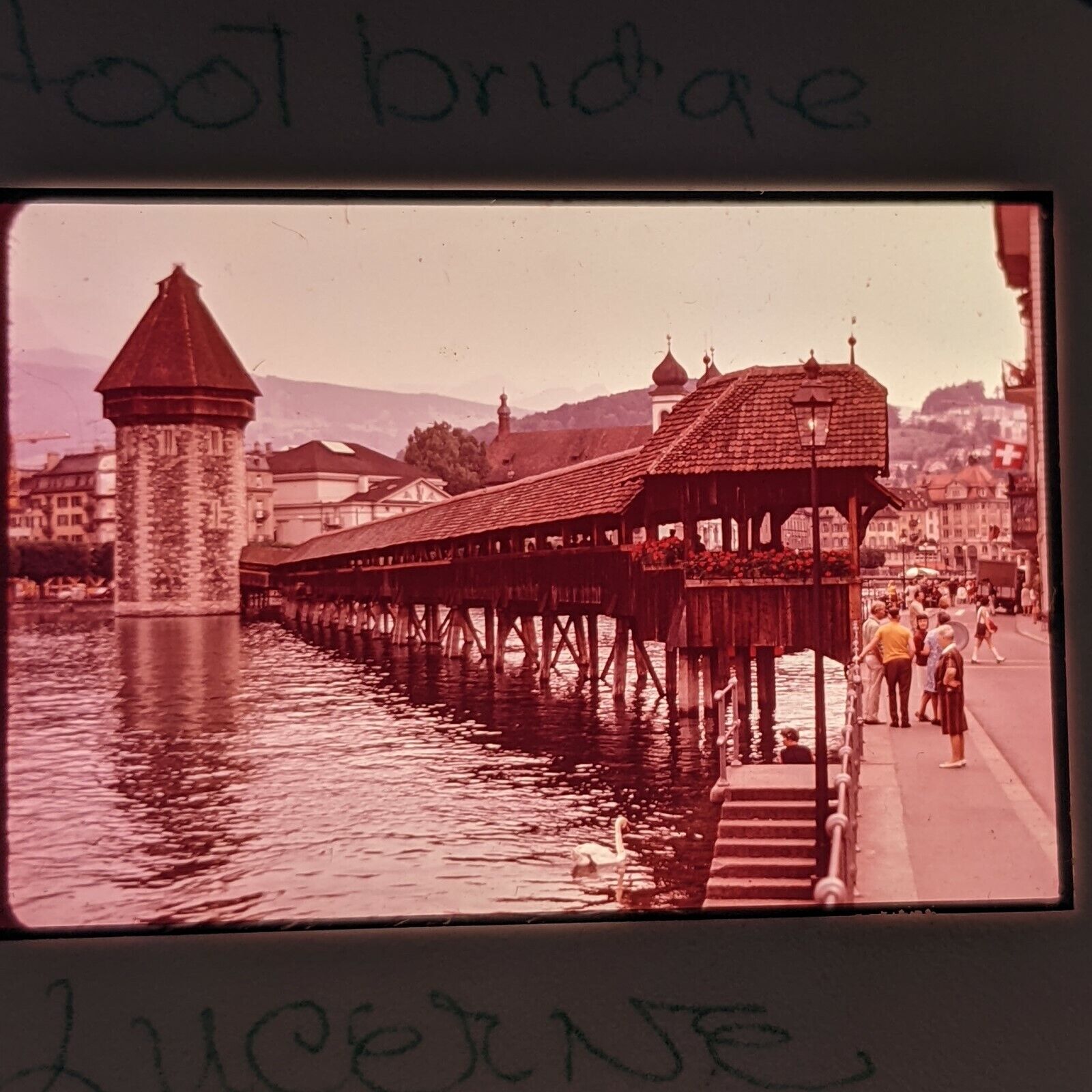 1970s Lucerne, Switzerland Chapel Bridge 35mm Photo Slide Covered Footbridge D2