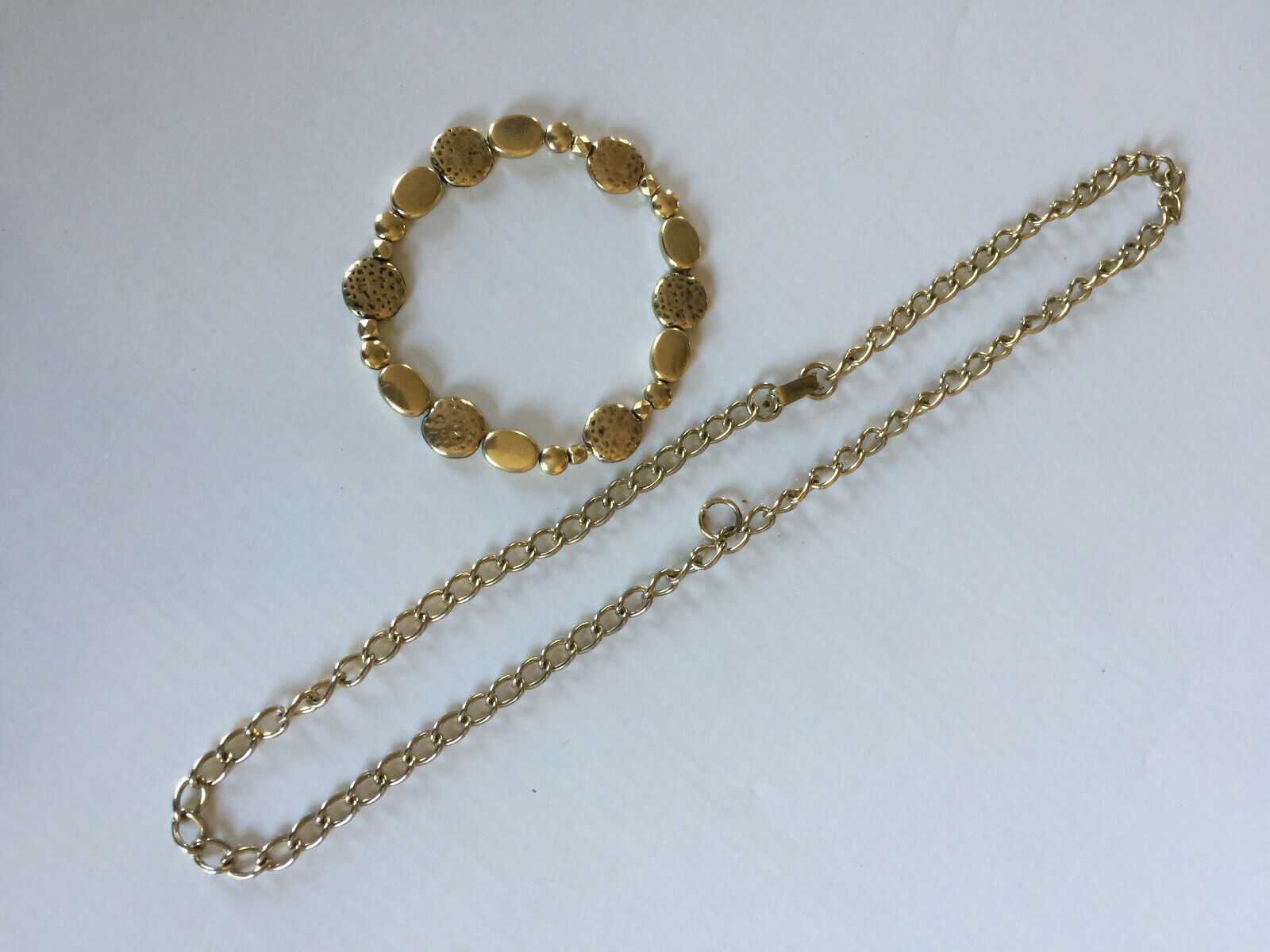 Original look 14k gold plated silver beads Bracelet & silver tone chain Necklace