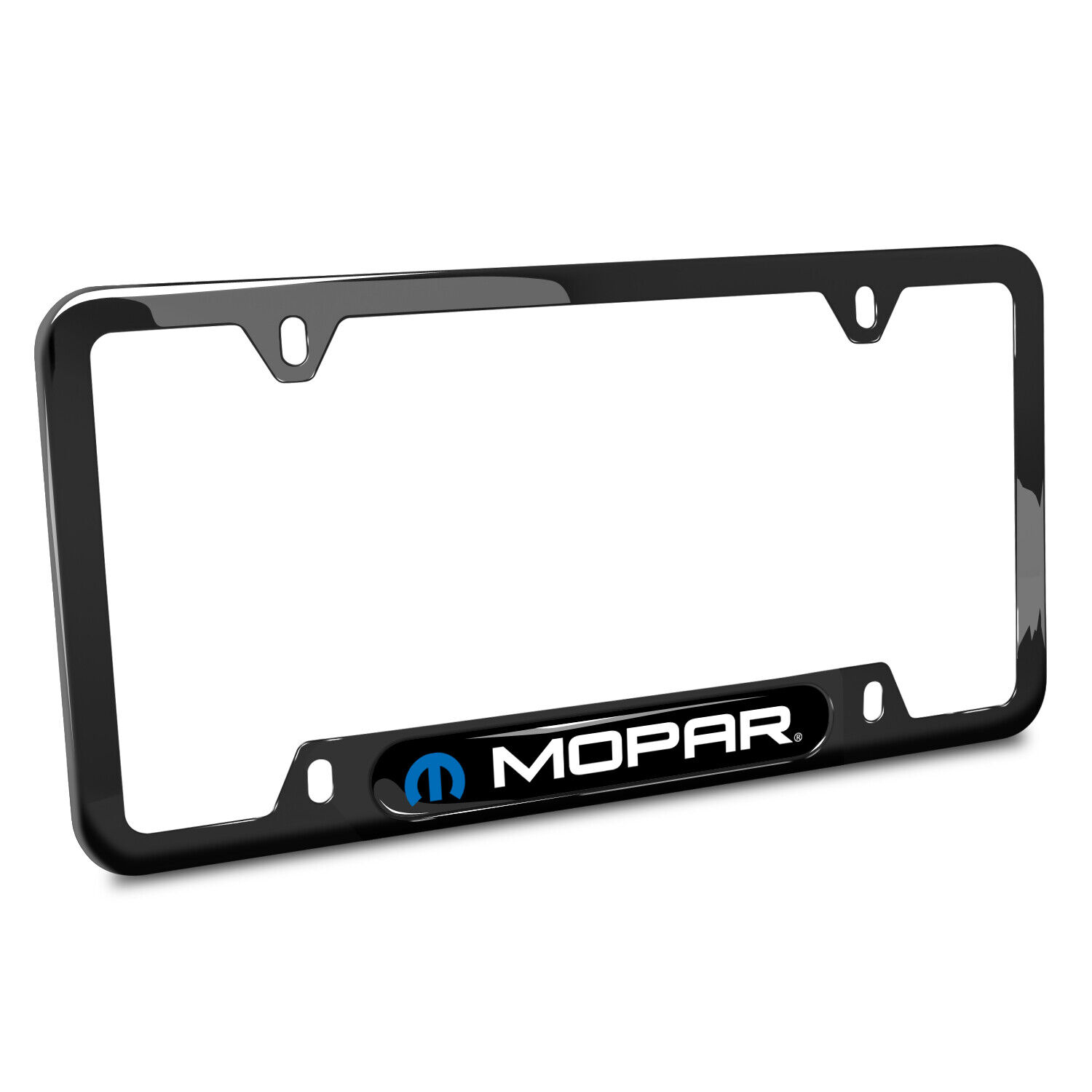Mopar Blue Logo Black Insert Black Stainless Steel License Plate Frame