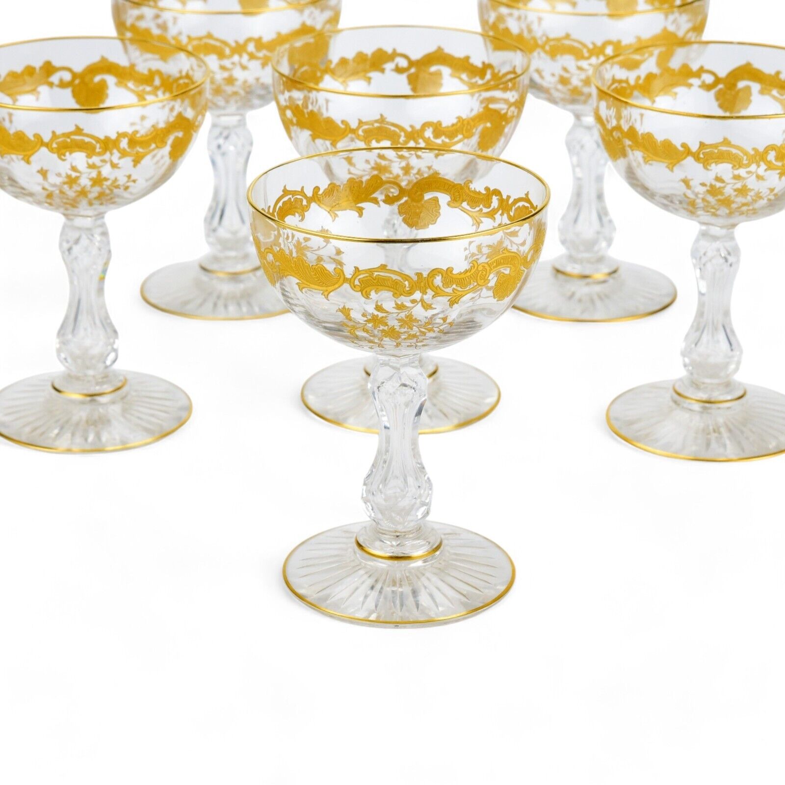 8 Saint (St) Louis France Massenet Clear Gold Encrusted Glass Champagne Coupes