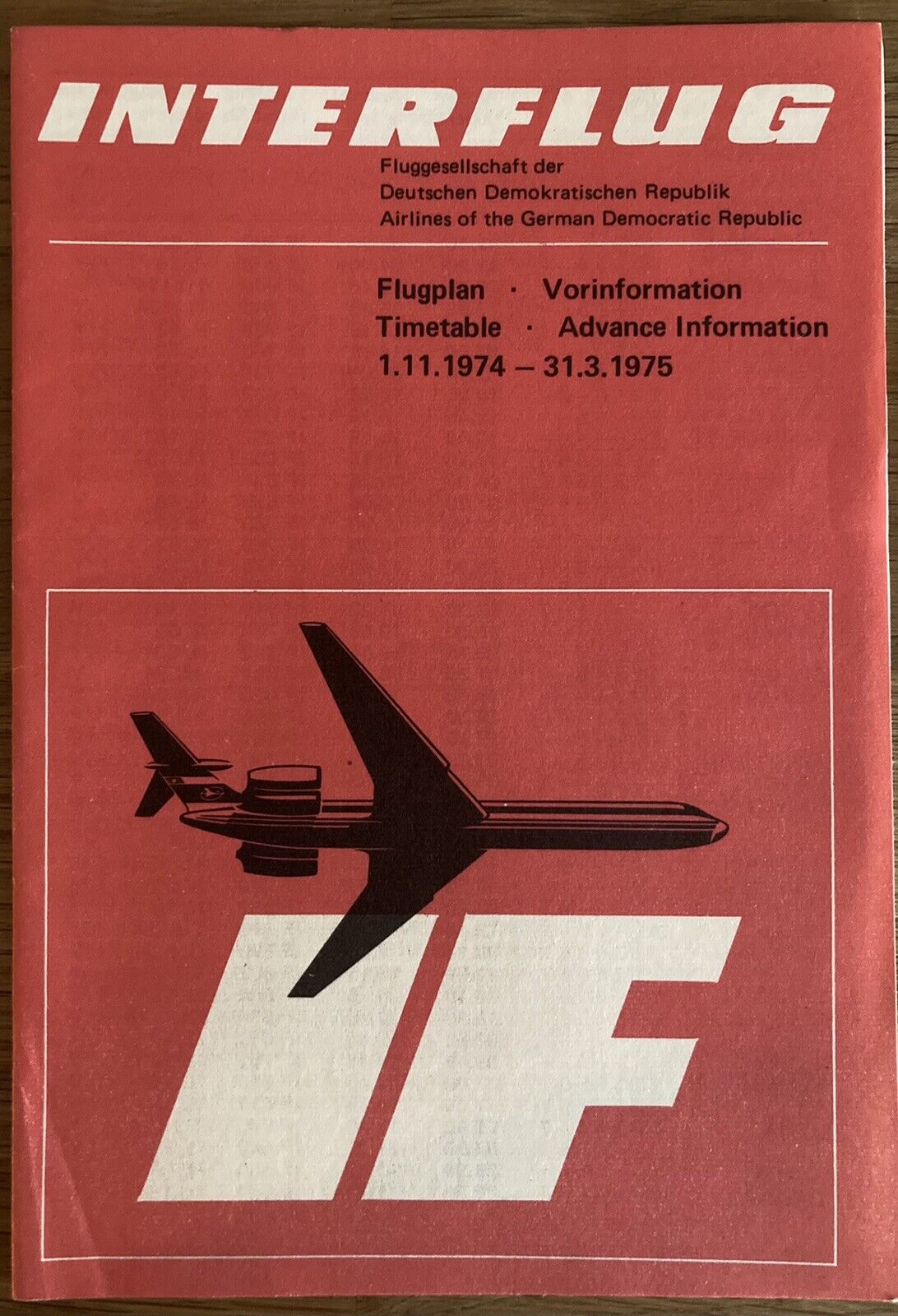 INTERFLUG AIRLINES TIMETABLE ADVANCE WINTER 1974/75 TU134 IL18 IL62 