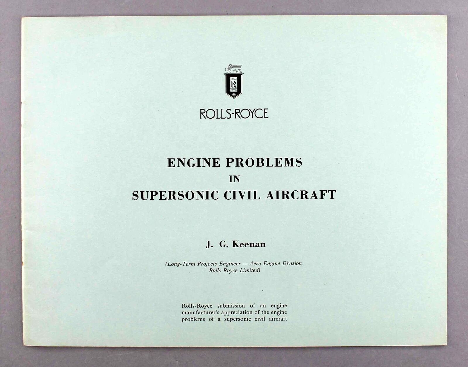 ROLLS-ROYCE ENGINE PROBLEMS IN SUPERSONIC CIVIL AIRCRAFT BROCHURE 1961 CONCORDE