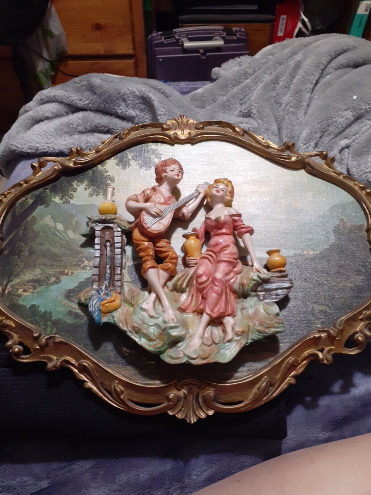 Vintage Italy 3-D Figural Mandolin Couple Plaque
