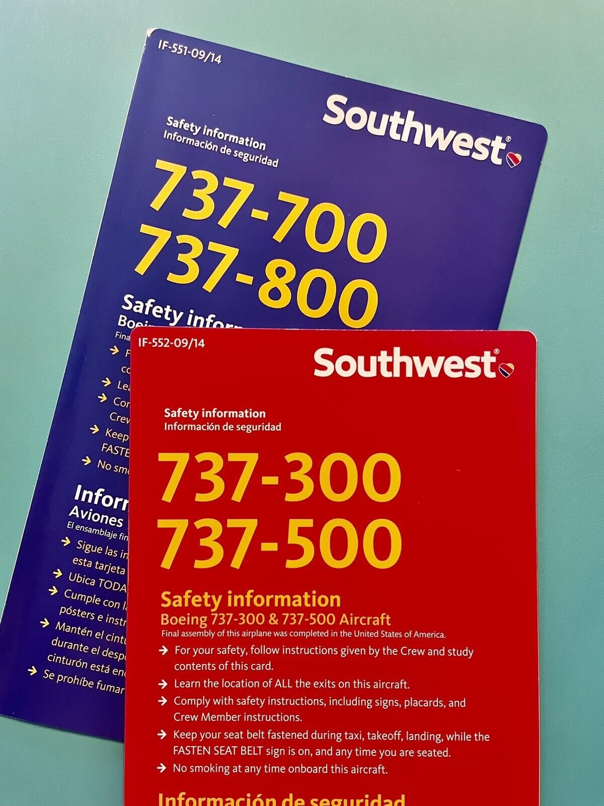 2014  SOUTHWEST AIRLINES SAFETY CARD SET