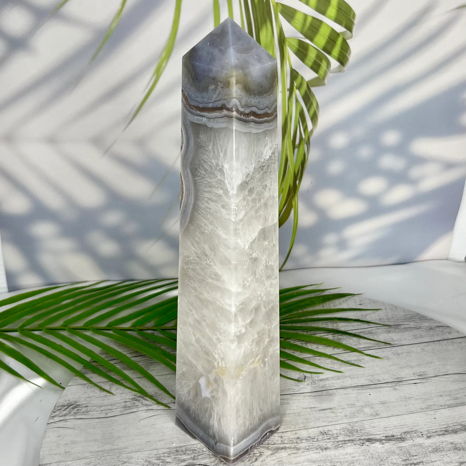 Large Blue Agate Clear Quartz Tower Crystal Generator