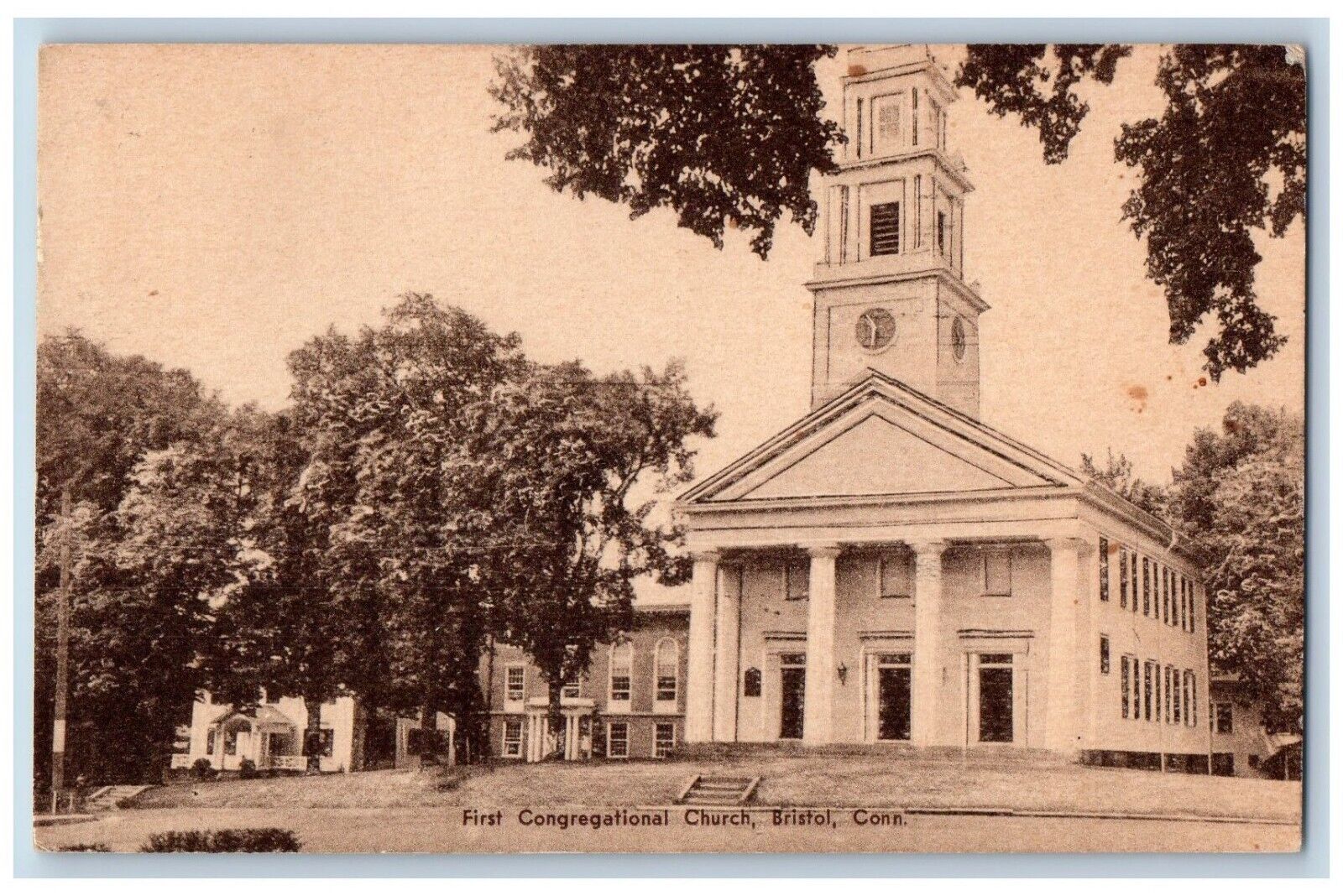 Bristol Connecticut Postcard First Congregational Church c1939 Vintage Antique