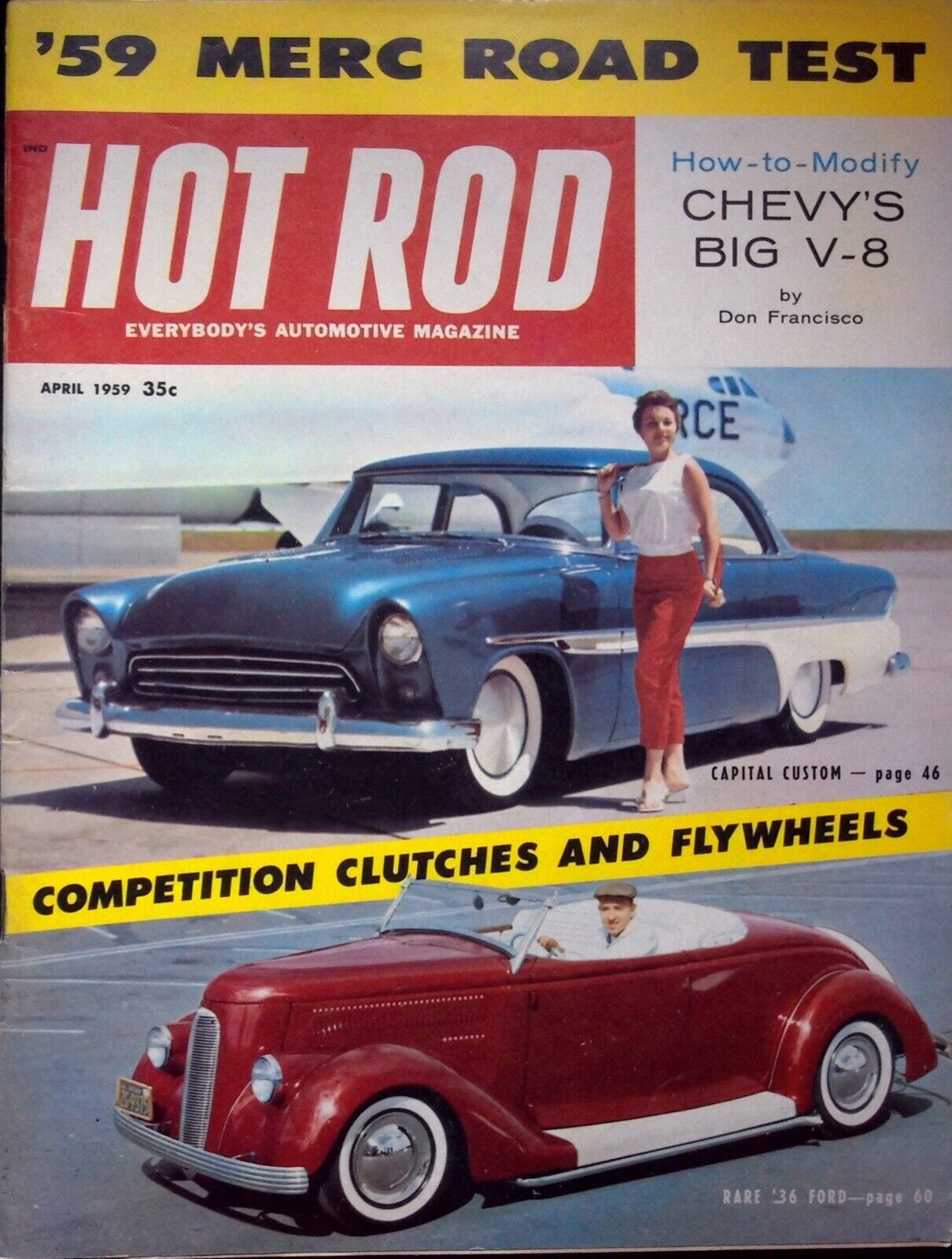 COMPETITION CLUTCHES AND FLYWHEELS - HOT ROD MAGAZINE, APRIL 1959 VOL. 12 NO.4