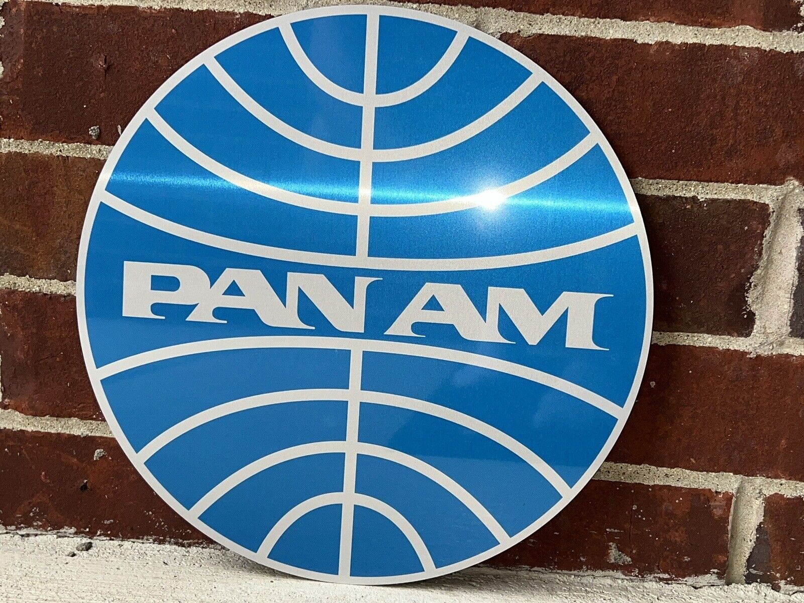 PAN AM Airlines Brushed Aluminum  round metal sign