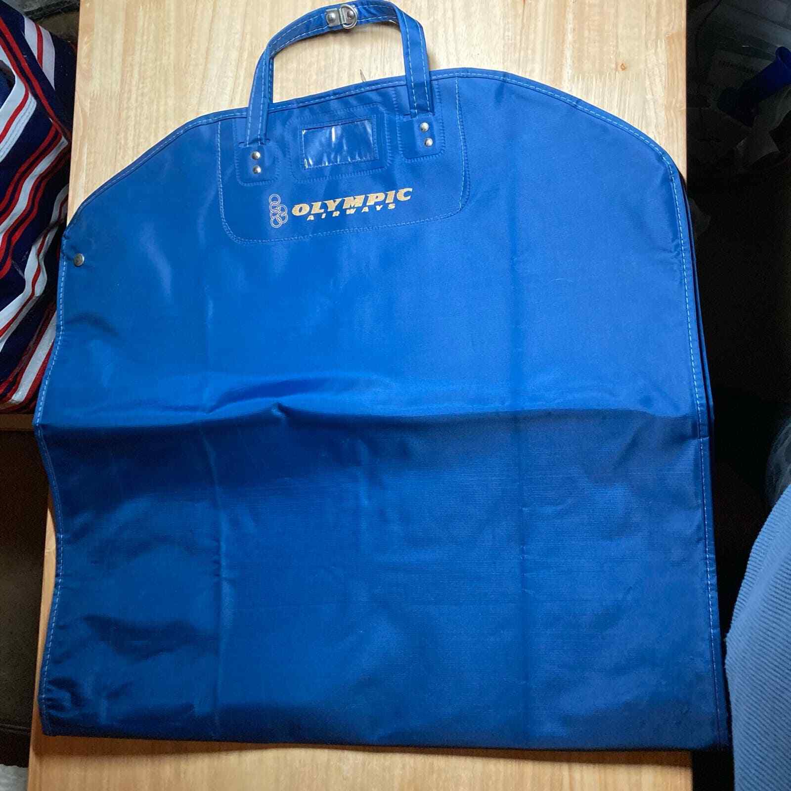 Olympic  Airways Vintage Royal Blue Vinyl Garment Bag. Pre-Owned