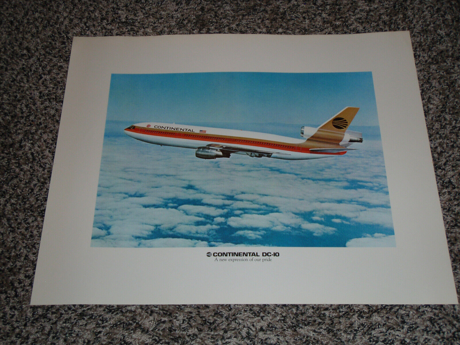 OLD CONTINENTAL AIRLINES MCDONNELL DOUGLAS DC-10 LITHOGRAPH PRINT