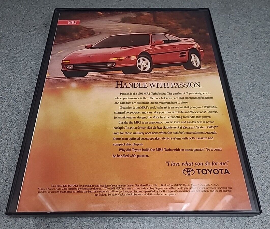 Toyota MR2 Handle With Passion 1991 Print Ad Framed 8.5x11 