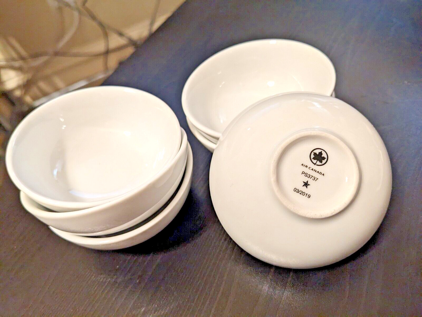 SET OF 6 Air Canada White 3” Small Ceramic Dish/Dipping Mini Bowl PS3737 Vintage