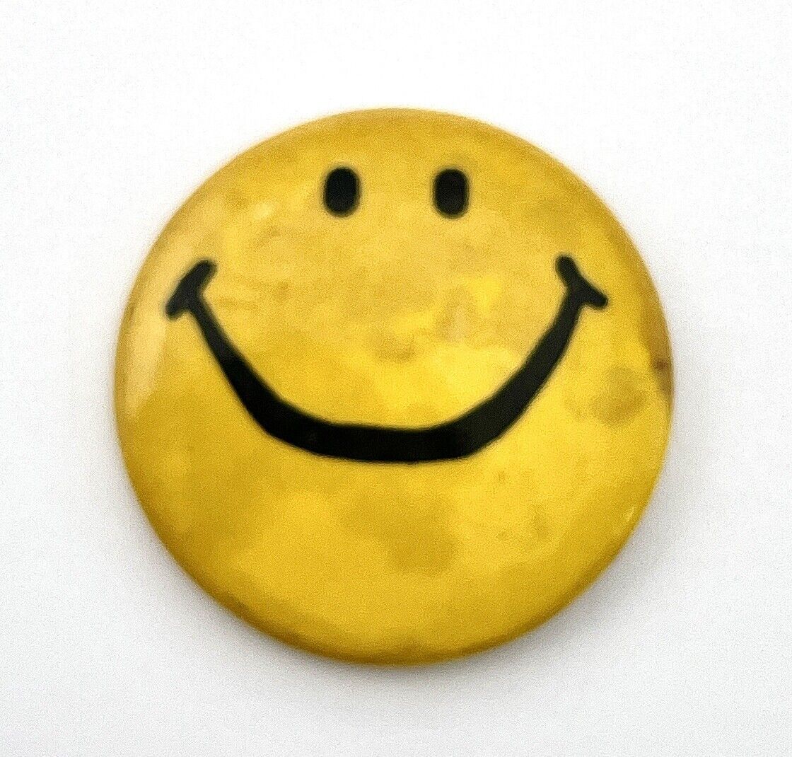 Vintage Retro Original Bright Yellow Smiley Face Button 1960’s Classic 1.25”
