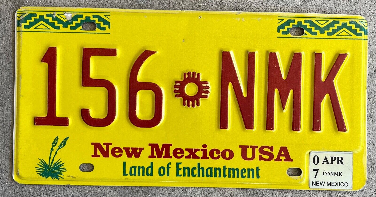 New Mexico License Plate, Land of Enchantment, Used, 156 NMK
