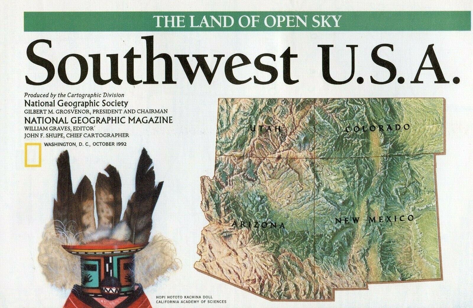NATIONAL GEOGRAPHIC map only OCTOBER 1992 SOUTHWEST USA birthdays anniversaries