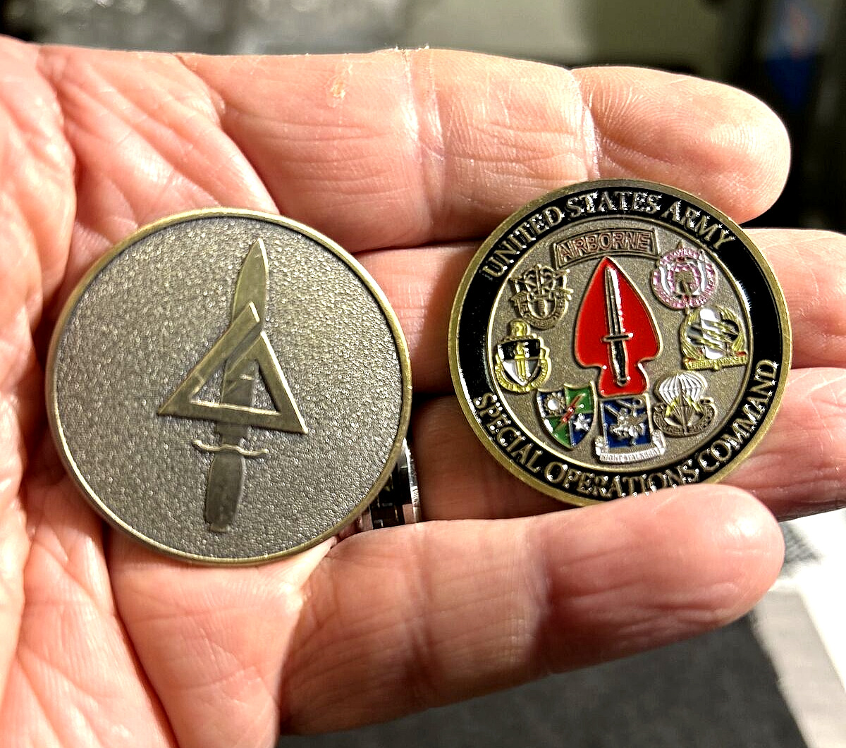 US Army Special Operations Command & Delta Force SO Challenge Coins Sine Pari